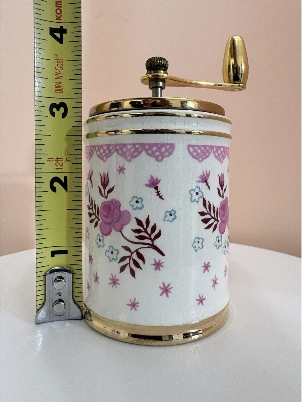 Vintage George S Thompson Ceramic Pepper Grinder Mill Pink Floral Gold Trim